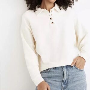 Madewell Cream Ottoman Jacquard Polo Top - Size Small